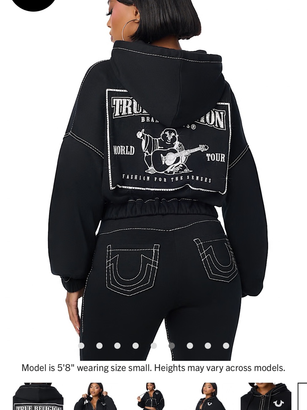 True Religion Black Cropped Hoodie with White Graphic Back